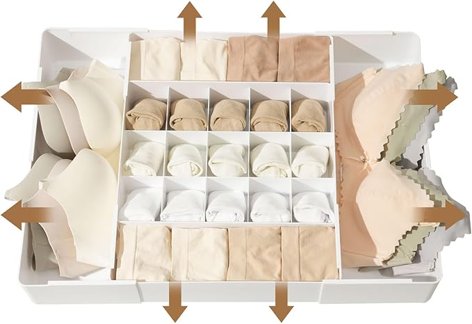 Adjustable Drawer Organizer – 19-Grid Divider for Socks, Bras & Panties, Closet Storage Box for Underwear & Dresser Drawers (