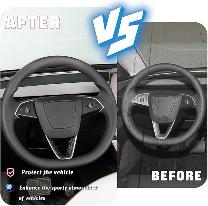 JSWAN Carbon Fiber Steering Wheel Panel Cover Fit fo Tesla Refreshed Model 3 Highland Performance (2024+) Model Y Juniper (2025+) Steering Wheel Frame Trim Cover (Forging)