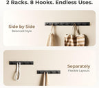 GWAAZXGZ Black Wall Mounted Coat Rack- 2 Modular Rails (25'' Total), 8 Right-Angle Hooks, Modern Organizer for Entryway, Bath