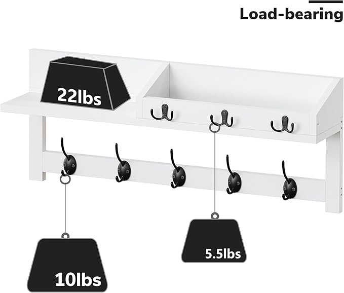 AMBIRD Wall Hooks with Shelf, 26.57 Inch Entryway Wood Coat Hooks for Wall, Coat Rack Wall Mount with 5 Dual Hooks 3 Key Hook