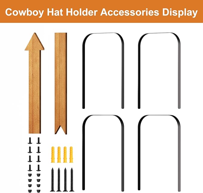Cowboy Hat Rack, 4 Pieces Wooden Western Rustic Metal Cowboy Hat Hanger with Arrow Sign Board, Gift Cowboy Hat Holder for Wal