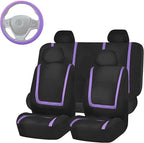 FH Group Unique Flat Cloth Full Set Car Seat Covers w. Silicone Steering Wheel Cover- Universal Fit for Most Cars, Trucks, SUVs or Vans (Purple/Black)
