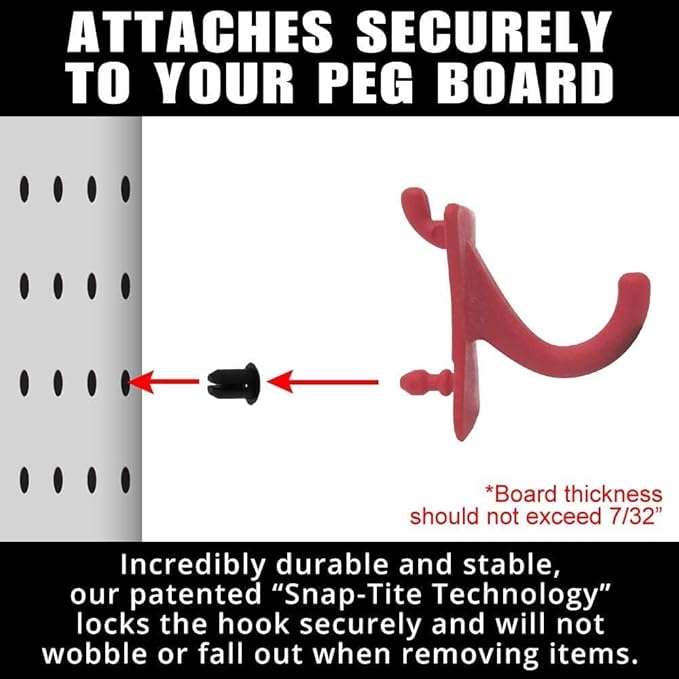 PegPro® J Hooks Kit for Standard “Wood Fiber” pegboard – Durable Plastic Pegboard Hooks - for Garage, Kitchen, Craft Room, an