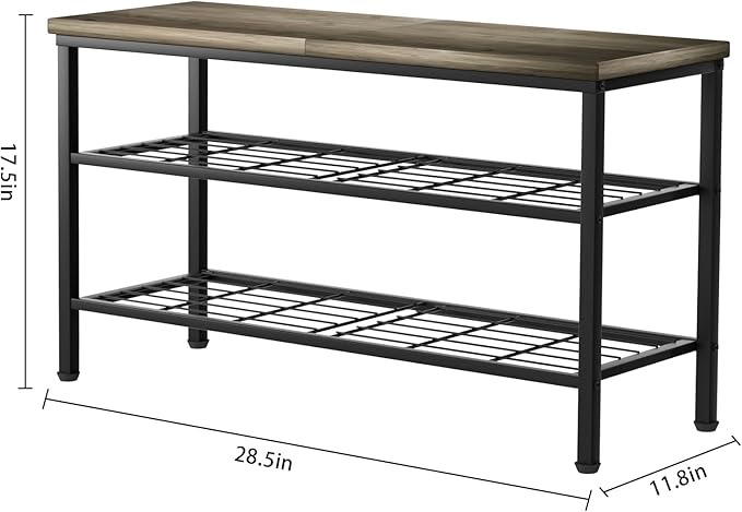 3-Tier Metal Shoe Rack with Wood Top - Durable & Space-Saving Shoe Organizer,Industrial Shoe Organizer Shelf Bench Storagefor