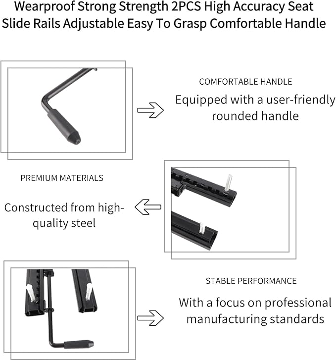 Seat Slide Rails 2PCS High-Strength Adjustable High Accuracy for UTV Kart Four Wheel Off Road with Comfortable Easy-Grasp Handle