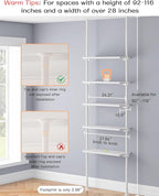 ALLZONE 5 Tiers Narrow Bookshelf, Tall Adjustable Ladder Book Shelf with Open Storage, Floor to Ceiling Tension Mount, Wooden