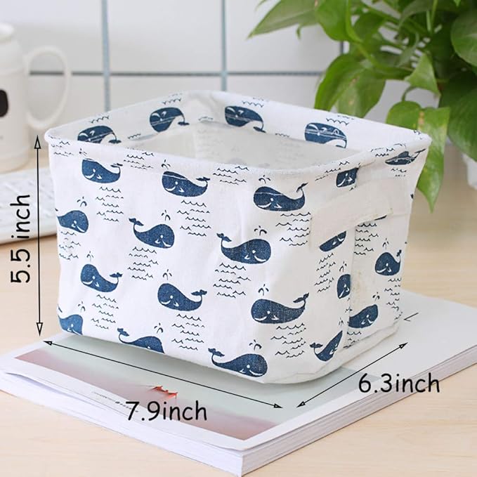 Foldable Storage Basket - Set of 6 Small Collapsible Canvas Containers Organizers with Handle for Home Decor or Storing Toys,