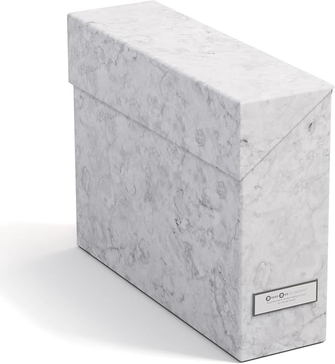 Bigso Lovisa Fiberboard Label Frame 12 File Storage Box - Paperwork Storage Box with Metal Label Holder - Durable Document Or