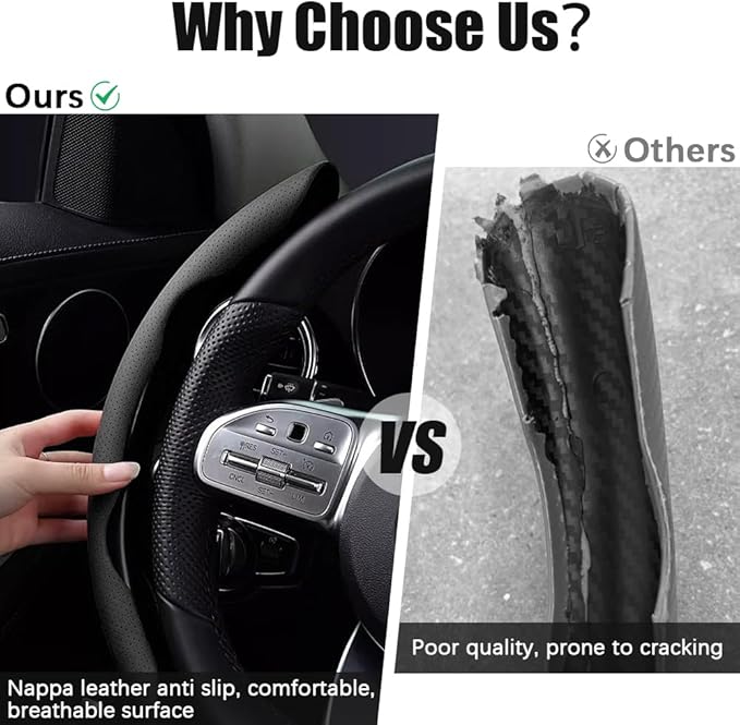 Pincuttee Leather Steering Wheel Cover 3PC,Universal Steering Wheel Protector,Anti Slip Steering Wheel Wrap Cover,Car Interio