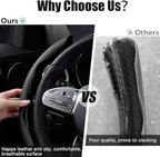 Pincuttee Leather Steering Wheel Cover 3PC,Universal Steering Wheel Protector,Anti Slip Steering Wheel Wrap Cover,Car Interio
