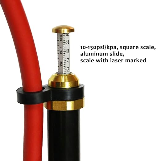 MEASUREMAN Heavy Duty Bayonet Style Tire Inflator, Aluminum Body, 20" Red Hose, Clip On Air Chuck, Aluminum Slide, Range 10-130psi/kpa (Pack of 2)