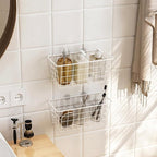 Adhesive Basket Wall Wire Basket Over the Cabinet Door Organizer No Drilling Mounted 4 Pack, White