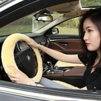 Plush Fuzzy Fluffy Wool Sheepskin Car Steering Wheel Cover for Girls Women Cozy Universal Soft Car Auto 14 1/2-15 1/2inchs (G