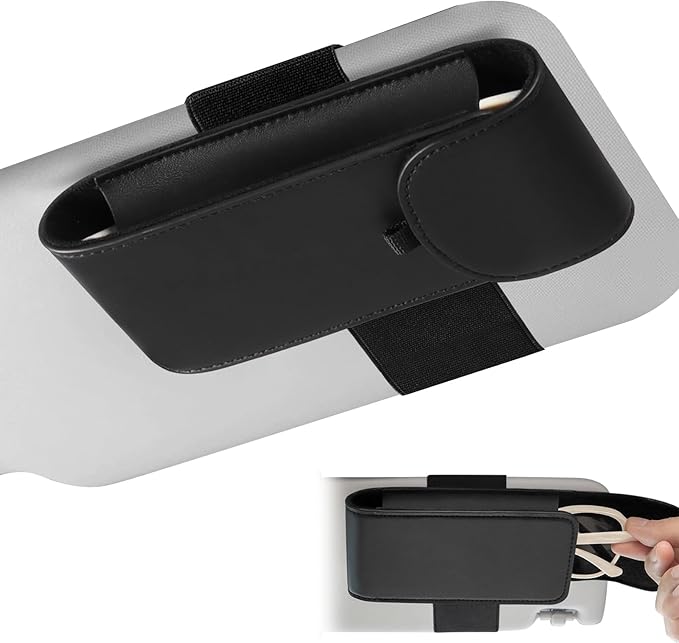 WOMACO Sunglass Holder for Car Visor, Magnetic Vehicle Eyeglasses Storage Case, PU Leather Eyeglasses Organizer Bag for Car