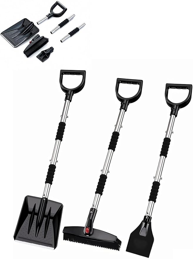 Snow Shovel,Detachable Snow Removal Kit+Snow Brush+Ice Scraper,42-inch,Lightweight and Adjustable,360°Degree Rotating Brush Head,for Car,Garden,Camping,and Snowman Building