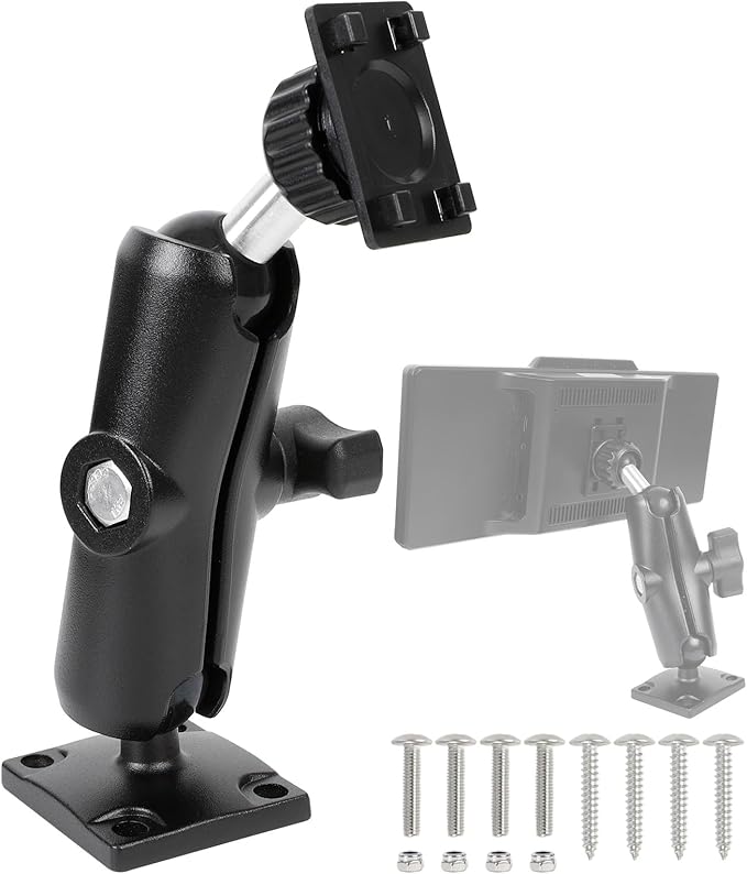 Car Mount for CarPlay Screen, Aluminum Alloy Medium Arm & Square Plate AMPS Base, Truck Vehicle Dashboard Mount for in-Car Monitors CarPlay Mounts