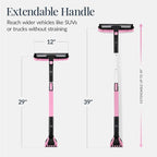 Best Choice Products 4 in 1 Snow Brush with Shovel, Squeegee & Ice Scraper, Up to 39" Extendable Foam Grip, 270° Pivoting Snow Brush for Car Truck SUV, Storage Bag Included - Pink