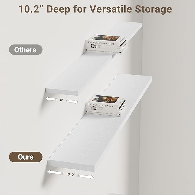 Vivelove 10 in Deep Floating Shelves for Wall, 47.2" x 10.2" x 1.5" Shelves for Room Wall Mounted, 1.5 Inch Thick Shelf for B