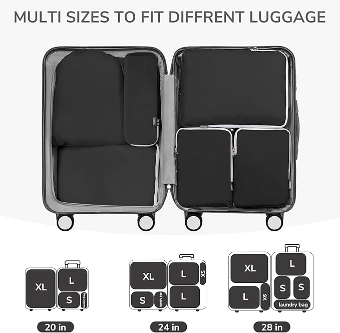 CherryNow Compression Packing Cubes, 7 Set Packing Cubes for Travel, Suitcase Organizers, Luggage Essentials, Travel Bags for
