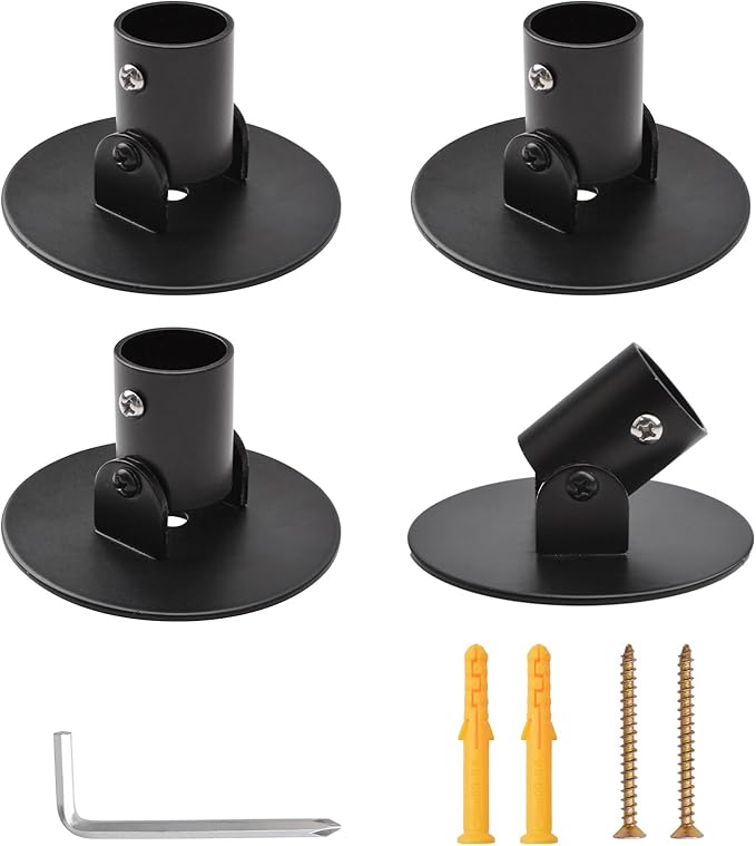 4pcs Shower Curtain Rod Bracket Black Flange Closet Rod Holder for Wall Mounting Titanium Steel Single Swivel Flange Rod Brac