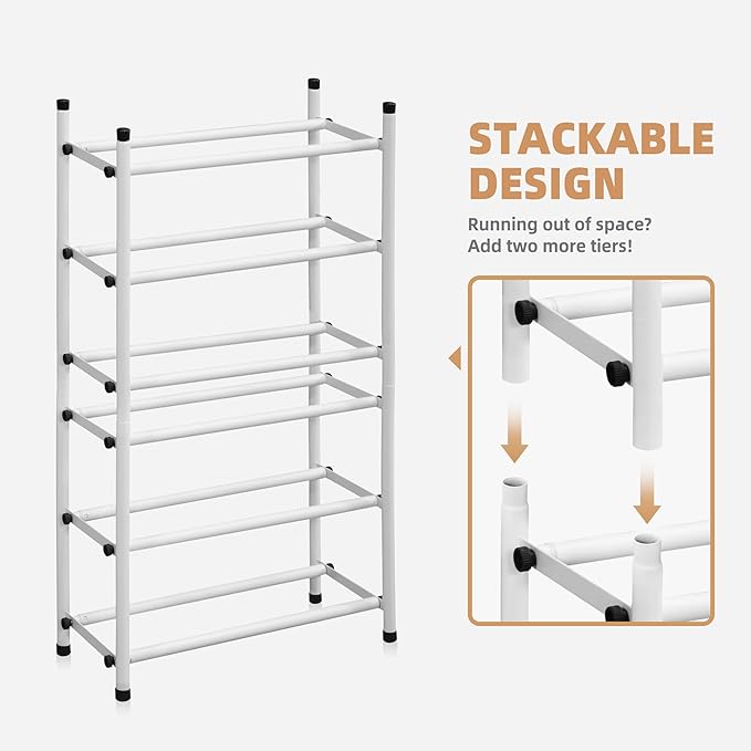 STORAGE MANIAC Expandable Shoe Rack, 12 Pairs Stackable Small Shoe Rack, Metal Adjustable Shoes Organizer for Closet, Entrywa