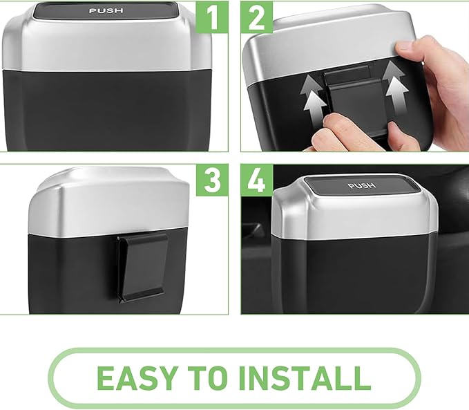 Car Trash Can, Portable Push to Open Storage Bucket with Lid, Waterproof Anti-Leak Hanging Clutter Canister with Trash Bags, Universal Large Capacity Supplies Box for Car Truck Van (Silver)