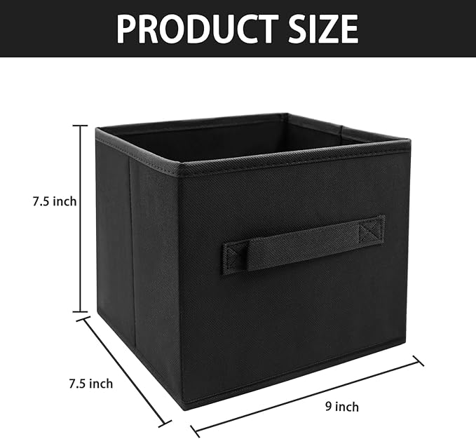 EBIGIC Small Storage Bins[6 Pack] 9.0"x7.5"x7.5" Small Size Fabirc Foldable Closet Toy Organizer Collapsible Cloth Black