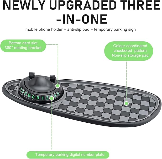 1 PC Car Anti-slip Mat, Multifunctional Dashboard Phone Holder, Dashboard Organizer Pad with Hidden Parking Number, Universal
