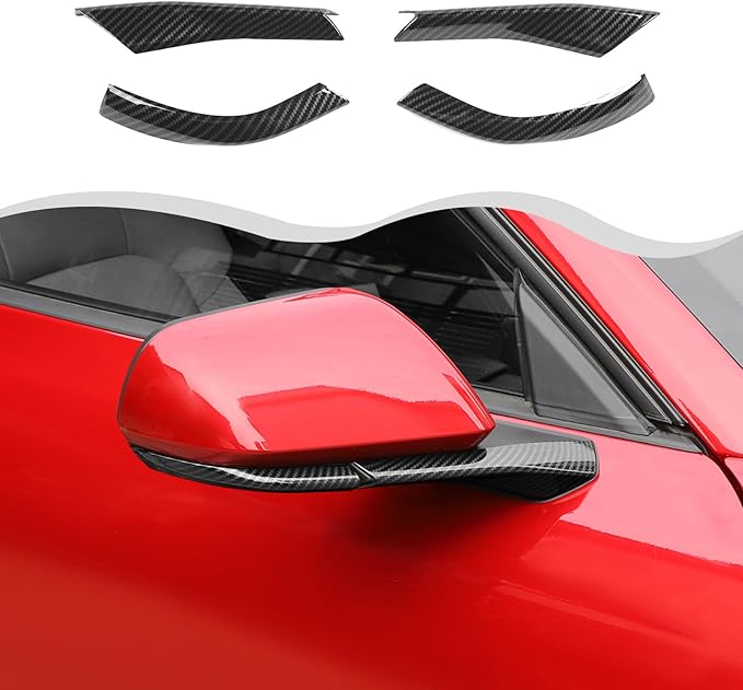 Carbon Fiber Rearview Side Mirror Decoration Trim Cover Compatible with Mustang IExterior Accessories 2024 2025(Carbon Fiber Black)