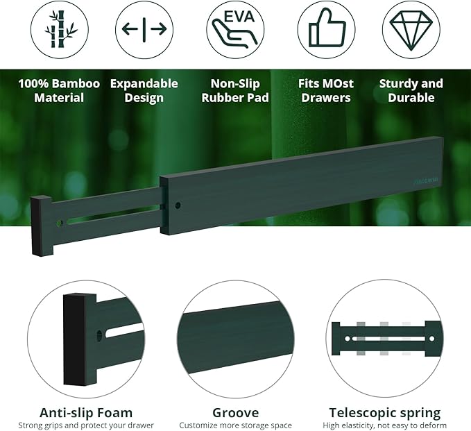 ANTOWIN Expandable Bamboo Drawer Dividers Organizers, Drawer Separators Splitter,17-22 inches Long Adjustable Spring-loaded O