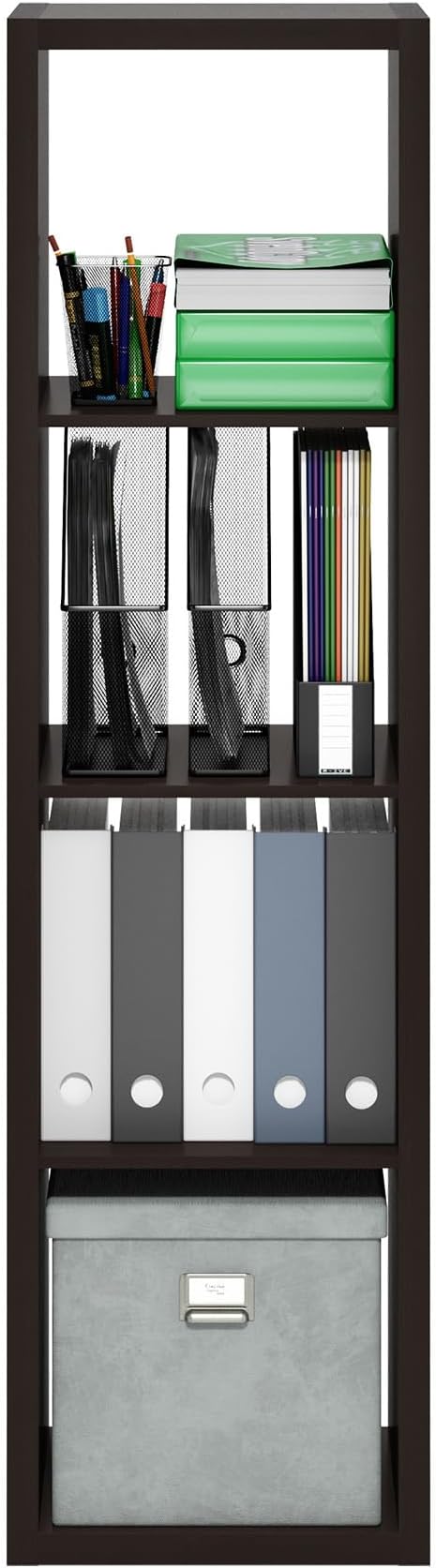 Furinno CUBICLE Book Shelf, Vertical 4-Cube Bookshelf, Extra Thick Horizontally & Vertically Reversible Bookcase with Open Ba