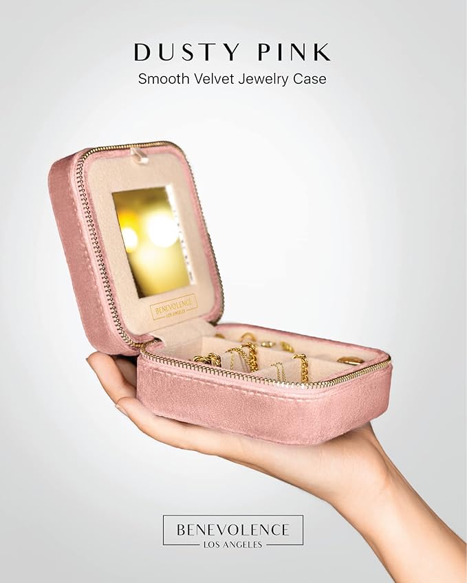 Benevolence LA Plush Velvet Jewelry Box | Travel Jewelry Case Organizer with Mirror | Featured in Oprah's Favorite Things | B