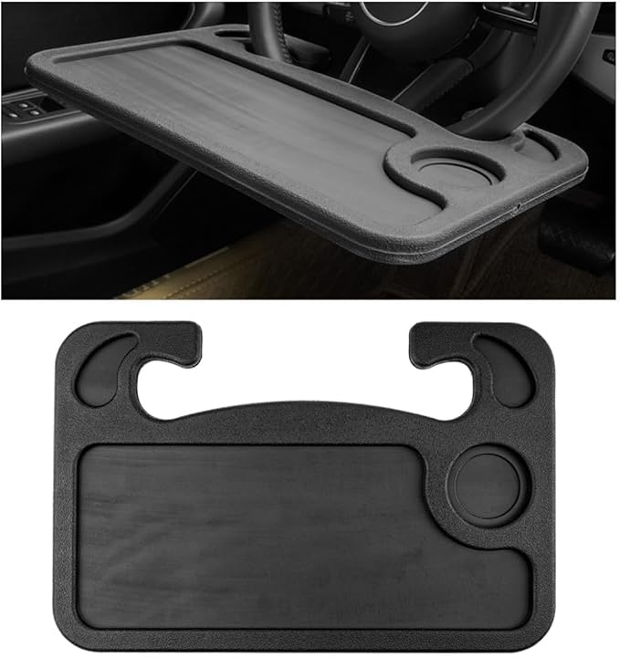 1 Pack Steering Wheel Tray for Dodge Ram 1500/2500/3500 Crew Cab 2013-2018, Portable Car Desk for Laptop Eating Auto Table Food Holder Black