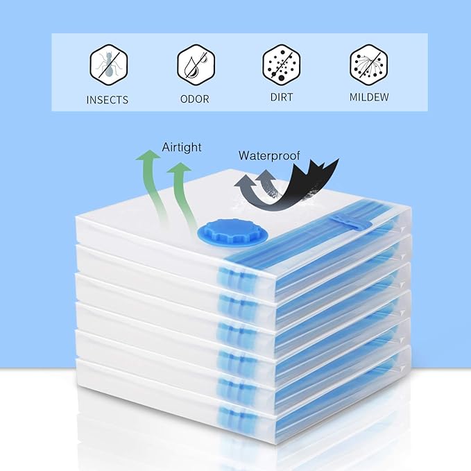 6 Pack Combo Extra Large and Jumbo Double Seal Waterproof Vacuum Storage Bags x3 (52"x39"in) and x3 (52"x47"in) Bags - Airtig