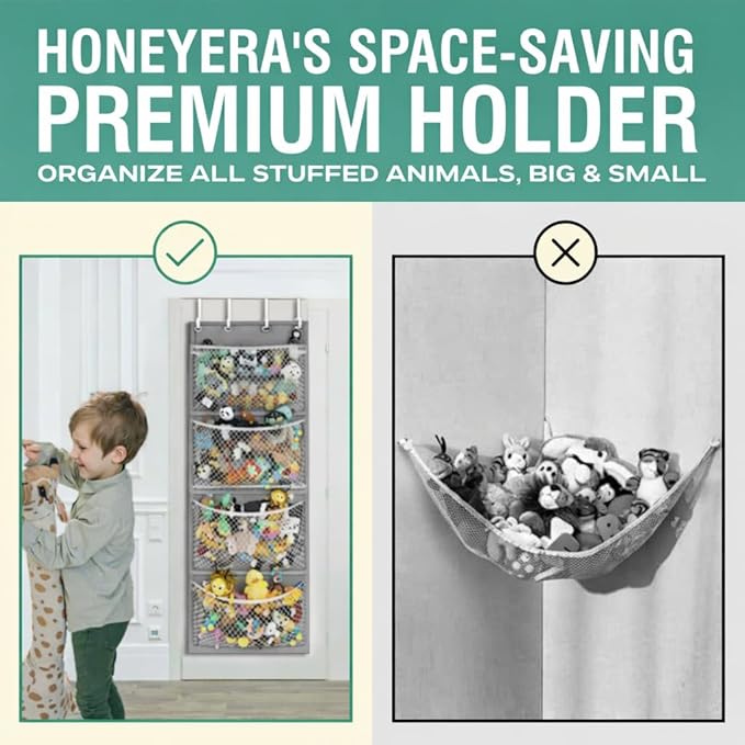 Honeyera Storage for Stuffed Animal - Over Door Organizer for Stuffies, Baby Accessories, and Toy Plush/Easy Installation wit