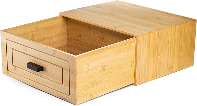 Kingrol Bamboo Cube Storage, Stackable Desk Drawer Organizer with Handle, Home Office Cubby Organizer for Entryway, Closet, B