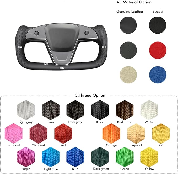 MEWANT Steering Wheel Cover for Yoke Style Steering Wheel for Tesla Model S 2021-2023 / Model X 2021-2023 Hand-Stitched Steering Wrap
