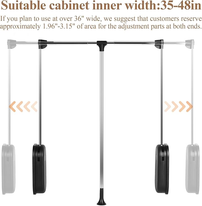 Pull Down Closet Rod 60 lbs Heavy Duty Home Clothes Storage Hanging Adjustable 33-45 inches Stainless Steel Side Mounted Clos