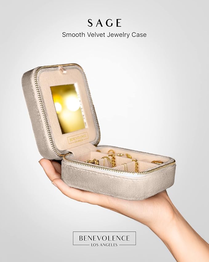 Benevolence LA Plush Velvet Jewelry Box | Travel Jewelry Case Organizer with Mirror | Featured in Oprah's Favorite Things | B