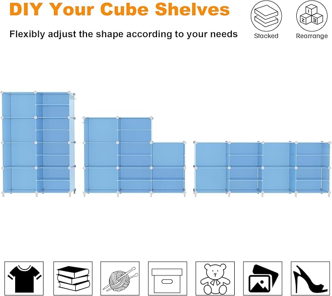 AWTATOS Closet Organizer 8 Cube Storage Shelves Closet Storage Clothes Organizers Stackable Cubby Shelving for Closet Bedroom