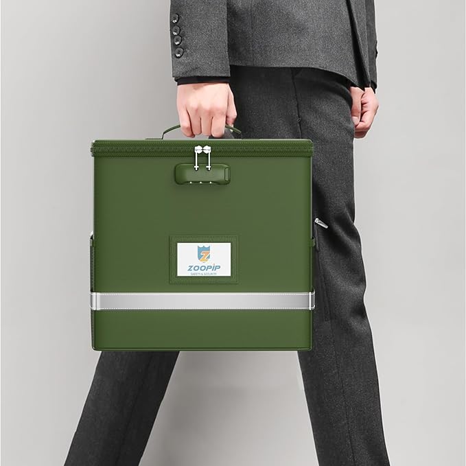 Fireproof File Box with Lock, Document Box Storage Organizer, Suitable for Hanging File Folders in Letter Size, Collapsible F