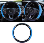 Bling Soft Leather Steering Wheel Cover, 15 Inch Colorful Rhinestones Auto Elastic Protector with Crystal Diamond for Women G