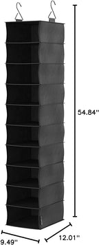 ClosetMaid 20502 10-Shelf Fabric Hanging Closet Organizer for Shoes, Hats, Handbags, Clothes with Charcoal Black Finish