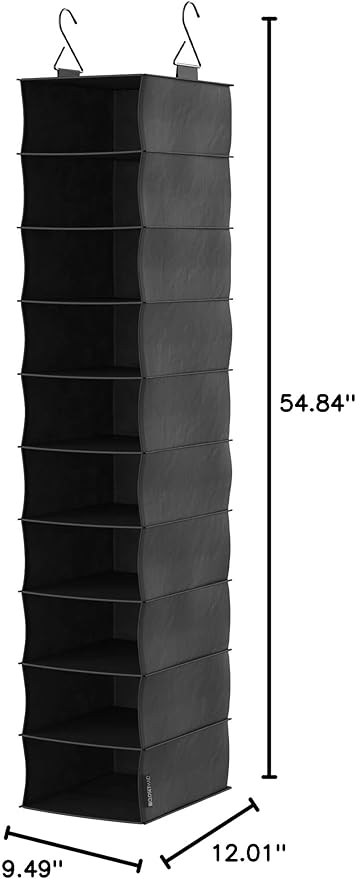 ClosetMaid 20502 10-Shelf Fabric Hanging Closet Organizer for Shoes, Hats, Handbags, Clothes with Charcoal Black Finish