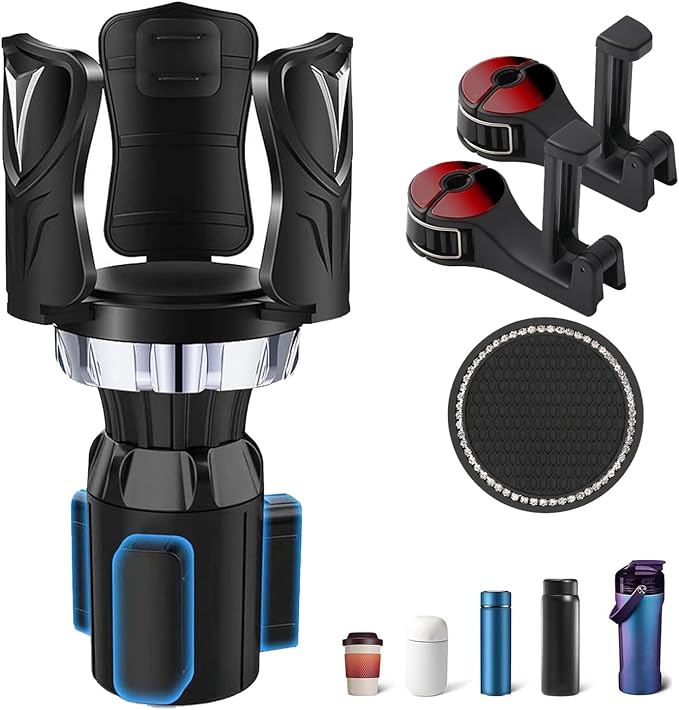 3 Pieces Car Cup Holder Expander with Coaster for Car and Car Hook, Car Drink Cup Holder Expander Insert Stable and Malleable