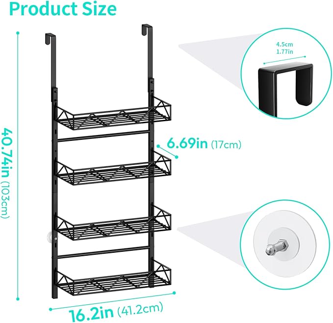 HapiRm Over the Door Hat Organizer - 4 Tier Wall Mounted Hat Rack with 4 Adjustable Metal Basket, Baseball Caps Organizer Sto