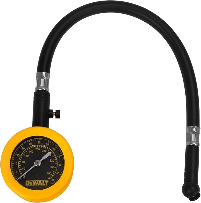 DEWALT Analog Dial Pressure Gauge w/Bleeder Valve, 12-Inch Hose & Swivel Chuck (DXCM032-0149)
