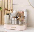 360° Rotating Makeup Organizer with Drawer, Clear Acrylic Cosmetic Storage Display, Stackable Beauty Counter (Pink, Large (Tr