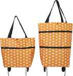 Collapsible Shopping Grocery Bag with Wheels Rolling Tote Bag with Wheels Large Reusable Shopping Bags Foldable Cart(Orange Dot,Large)