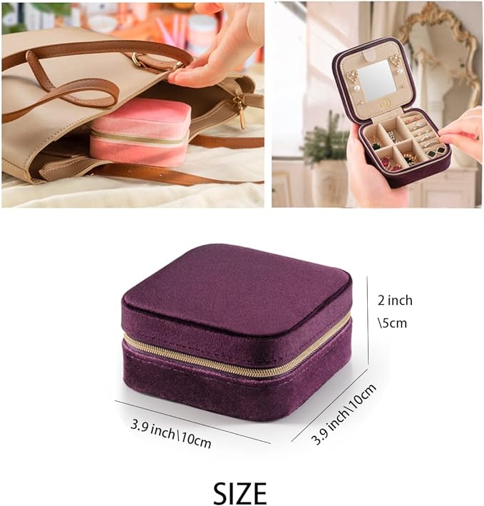 ZPROW Plush Velvet Travel Jewelry Case, Travel Jewelry Organizer, Jewelry Travel Case, Travel Jewelry Box, Small Jewelry Case